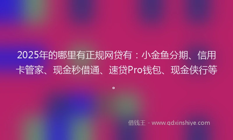 2025年的哪里有正规网贷有：小金鱼分期、信用卡管家、现金秒借通、速贷Pro钱包、现金侠行等。