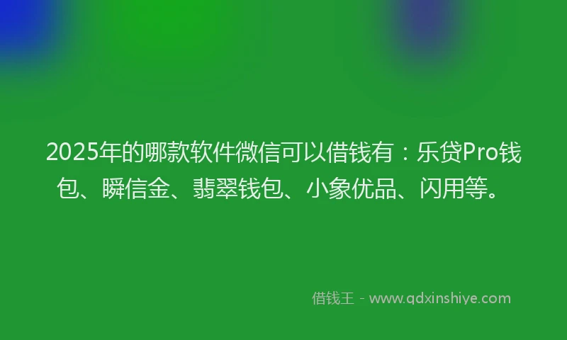 2025年的哪款软件微信可以借钱有：乐贷Pro钱包、瞬信金、翡翠钱包、小象优品、闪用等。