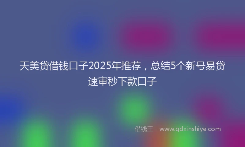 天美贷借钱口子2025年推荐，总结5个新号易贷速审秒下款口子