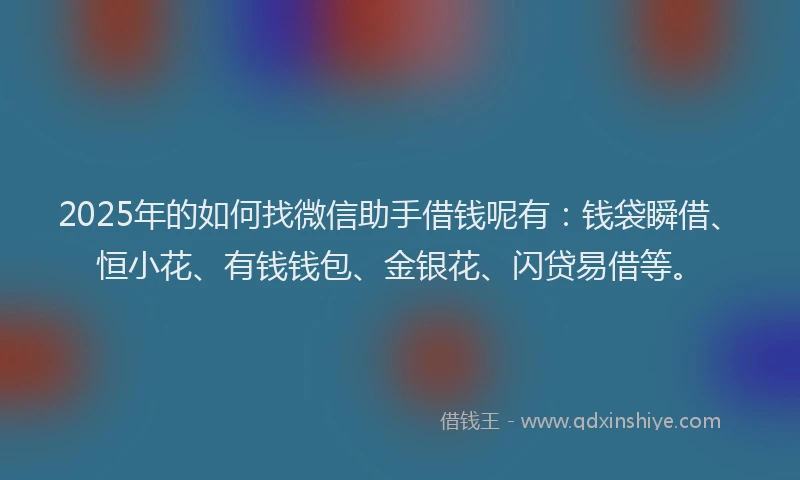 2025年的如何找微信助手借钱呢有：钱袋瞬借、恒小花、有钱钱包、金银花、闪贷易借等。