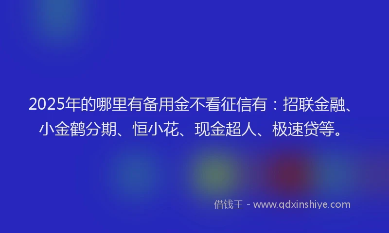 2025年的哪里有备用金不看征信有：招联金融、小金鹤分期、恒小花、现金超人、极速贷等。