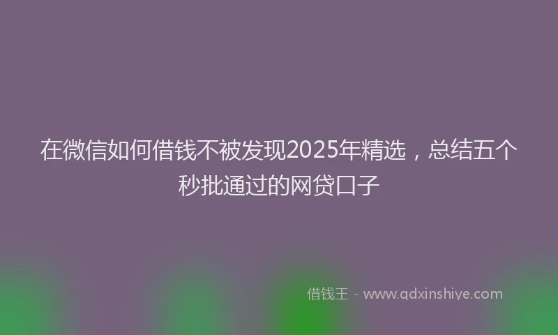 在微信如何借钱不被发现2025年精选，总结五个秒批通过的网贷口子
