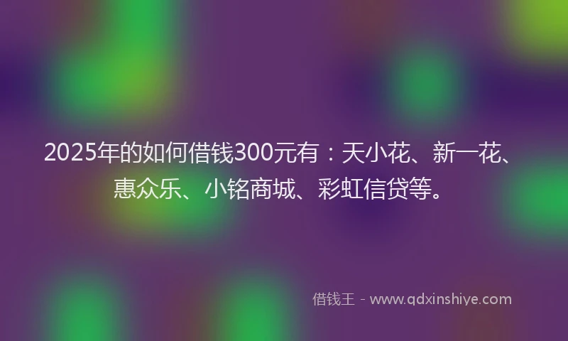 2025年的如何借钱300元有：天小花、新一花、惠众乐、小铭商城、彩虹信贷等。
