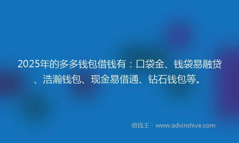 2025年的多多钱包借钱有：口袋金、钱袋易融贷、浩瀚钱包、现金易借通、钻石钱包等。