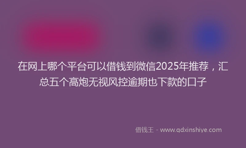 在网上哪个平台可以借钱到微信2025年推荐，汇总五个高炮无视风控逾期也下款的口子