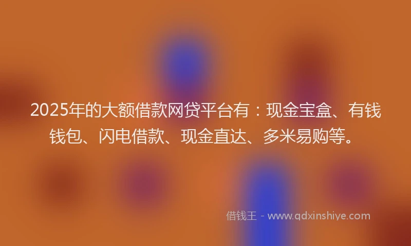 2025年的大额借款网贷平台有：现金宝盒、有钱钱包、闪电借款、现金直达、多米易购等。