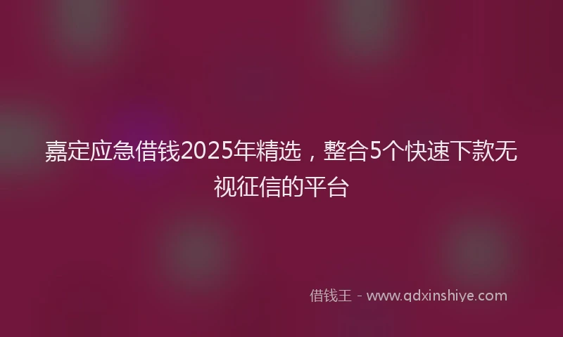 嘉定应急借钱2025年精选，整合5个快速下款无视征信的平台