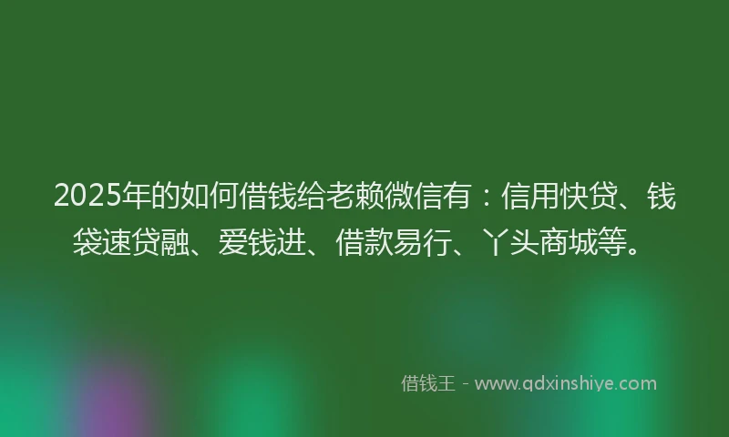 2025年的如何借钱给老赖微信有：信用快贷、钱袋速贷融、爱钱进、借款易行、丫头商城等。