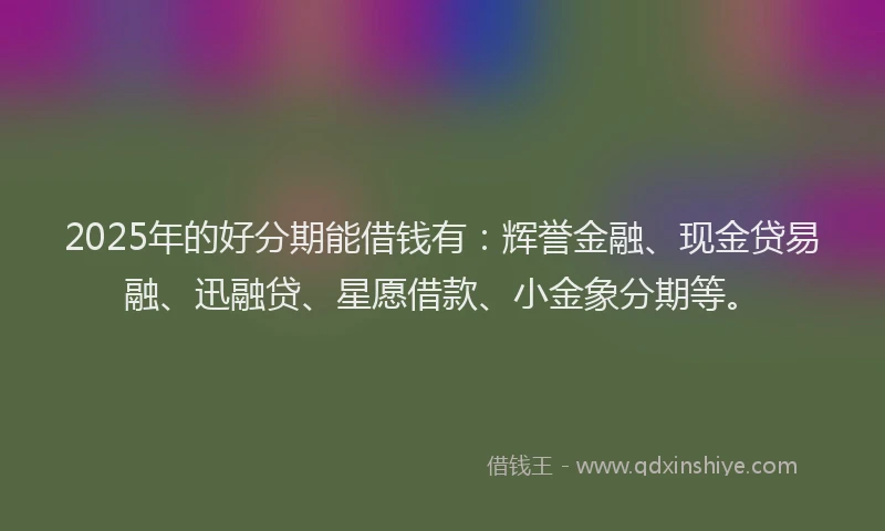 2025年的好分期能借钱有：辉誉金融、现金贷易融、迅融贷、星愿借款、小金象分期等。