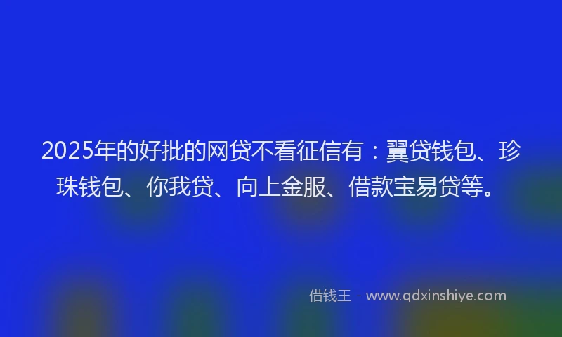 2025年的好批的网贷不看征信有：翼贷钱包、珍珠钱包、你我贷、向上金服、借款宝易贷等。