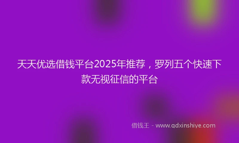 天天优选借钱平台2025年推荐，罗列五个快速下款无视征信的平台