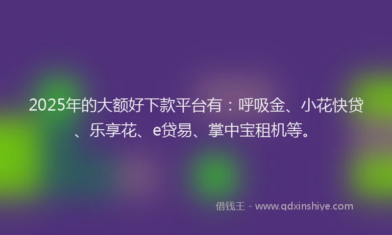 2025年的大额好下款平台有：呼吸金、小花快贷、乐享花、e贷易、掌中宝租机等。