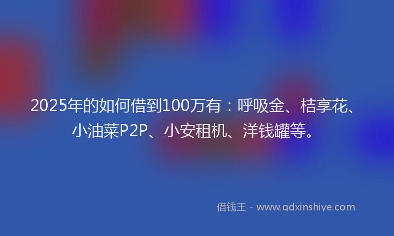 2025年的如何借到100万有：呼吸金、桔享花、小油菜P2P、小安租机、洋钱罐等。