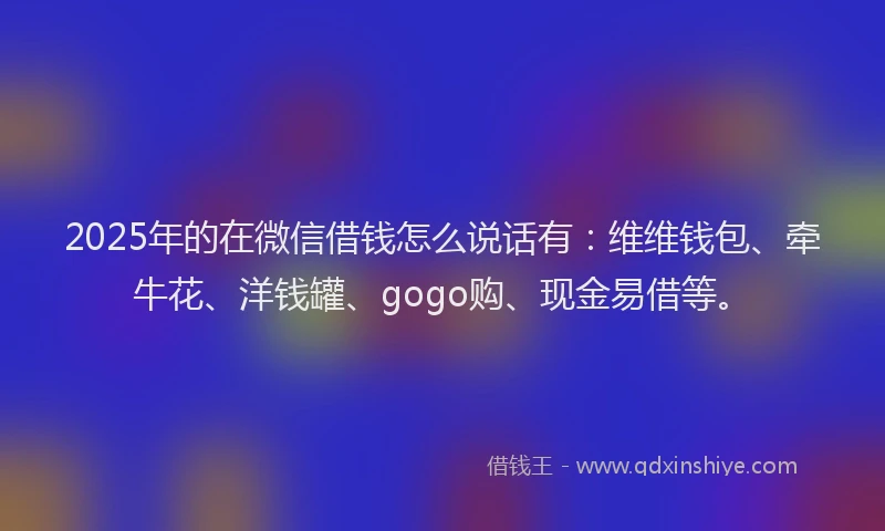 2025年的在微信借钱怎么说话有：维维钱包、牵牛花、洋钱罐、gogo购、现金易借等。