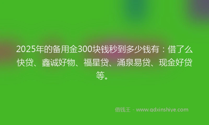 2025年的备用金300块钱秒到多少钱有：借了么快贷、鑫诚好物、福星贷、涌泉易贷、现金好贷等。