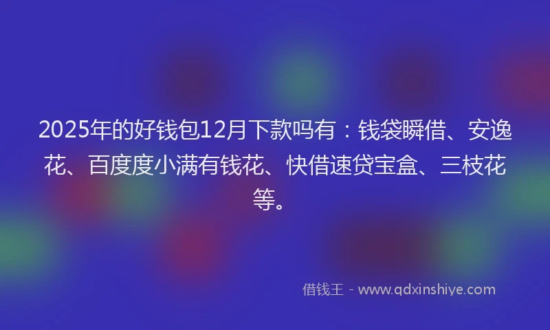 2025年的好钱包12月下款吗有：钱袋瞬借、安逸花、百度度小满有钱花、快借速贷宝盒、三枝花等。