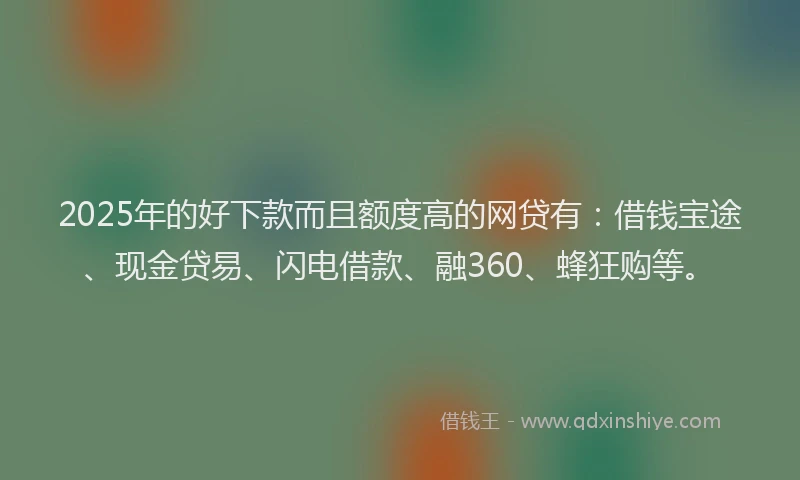 2025年的好下款而且额度高的网贷有：借钱宝途、现金贷易、闪电借款、融360、蜂狂购等。