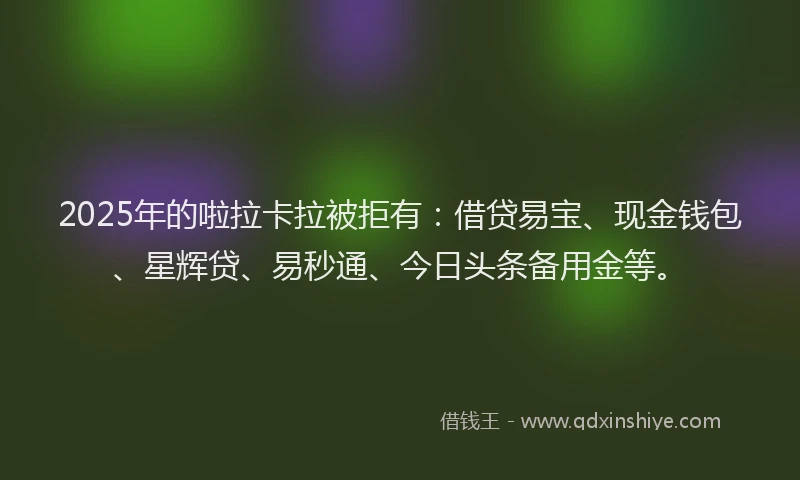 2025年的啦拉卡拉被拒有：借贷易宝、现金钱包、星辉贷、易秒通、今日头条备用金等。