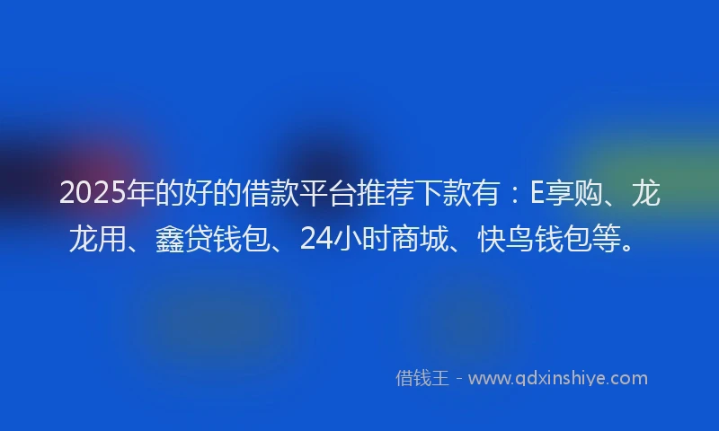 2025年的好的借款平台推荐下款有：E享购、龙龙用、鑫贷钱包、24小时商城、快鸟钱包等。