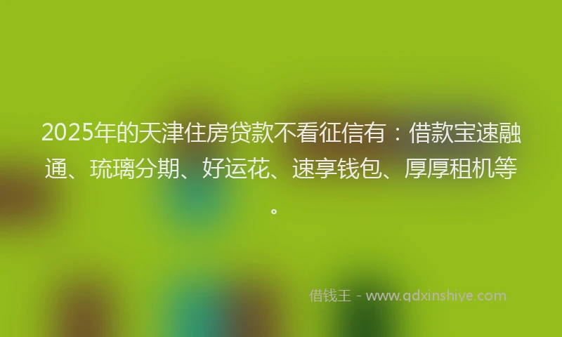 2025年的天津住房贷款不看征信有：借款宝速融通、琉璃分期、好运花、速享钱包、厚厚租机等。