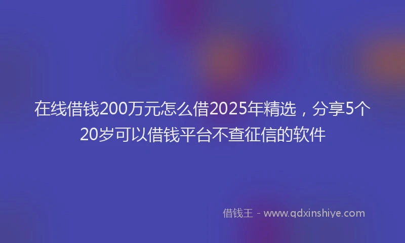 在线借钱200万元怎么借2025年精选，分享5个20岁可以借钱平台不查征信的软件