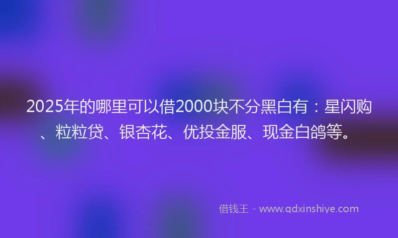 2025年的哪里可以借2000块不分黑白有：星闪购、粒粒贷、银杏花、优投金服、现金白鸽等。