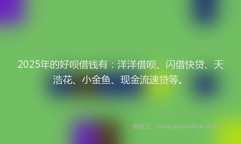2025年的好呗借钱有：洋洋借呗、闪借快贷、天浩花、小金鱼、现金流速贷等。