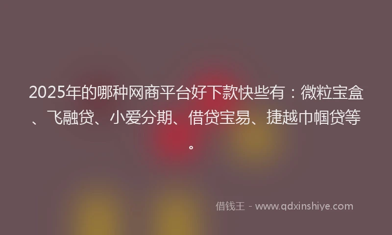2025年的哪种网商平台好下款快些有：微粒宝盒、飞融贷、小爱分期、借贷宝易、捷越巾帼贷等。