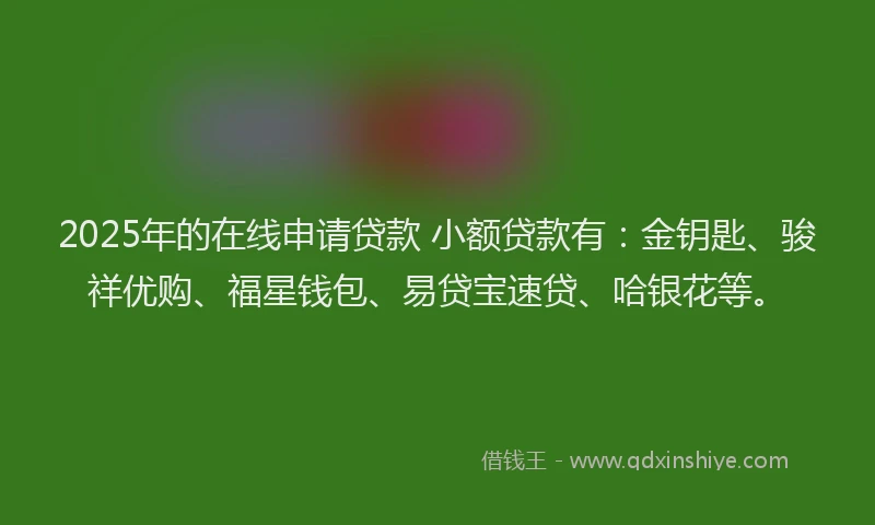 2025年的在线申请贷款 小额贷款有：金钥匙、骏祥优购、福星钱包、易贷宝速贷、哈银花等。
