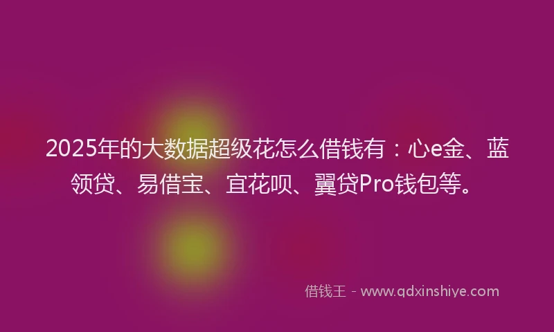 2025年的大数据超级花怎么借钱有：心e金、蓝领贷、易借宝、宜花呗、翼贷Pro钱包等。