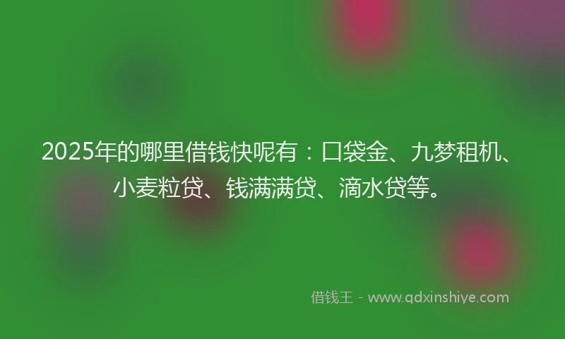 2025年的哪里借钱快呢有：口袋金、九梦租机、小麦粒贷、钱满满贷、滴水贷等。