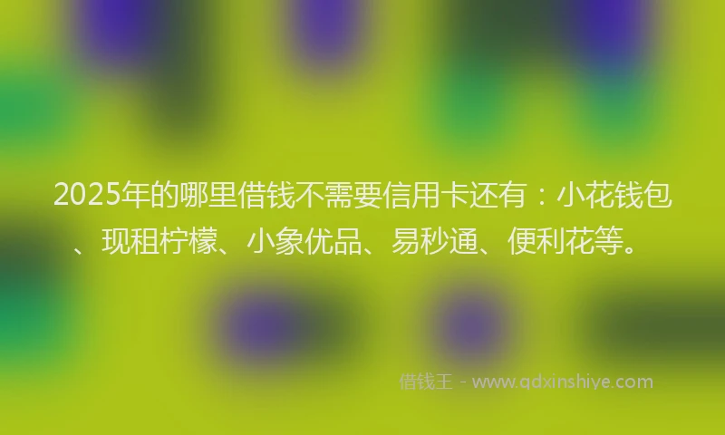 2025年的哪里借钱不需要信用卡还有：小花钱包、现租柠檬、小象优品、易秒通、便利花等。