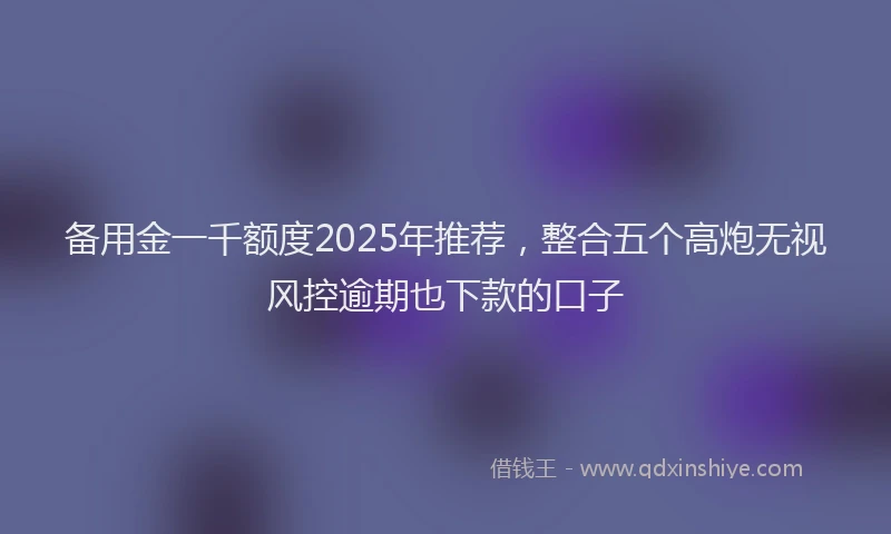备用金一千额度2025年推荐，整合五个高炮无视风控逾期也下款的口子