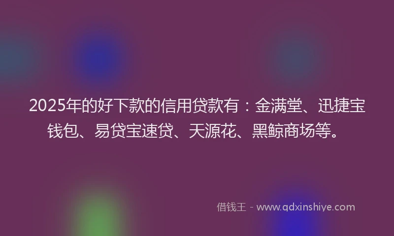 2025年的好下款的信用贷款有：金满堂、迅捷宝钱包、易贷宝速贷、天源花、黑鲸商场等。