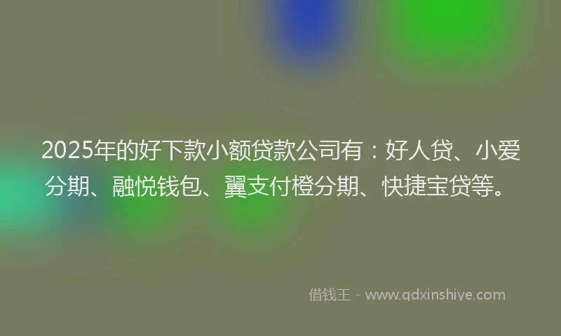 2025年的好下款小额贷款公司有：好人贷、小爱分期、融悦钱包、翼支付橙分期、快捷宝贷等。