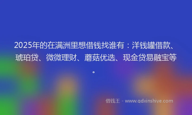 2025年的在满洲里想借钱找谁有：洋钱罐借款、琥珀贷、微微理财、蘑菇优选、现金贷易融宝等。