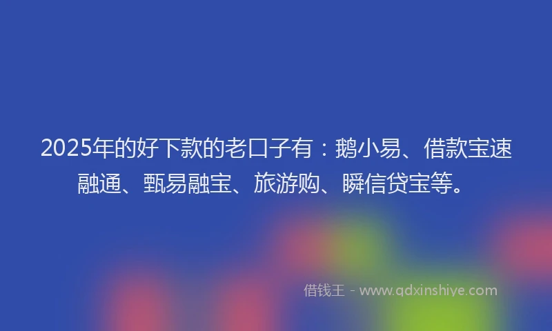 2025年的好下款的老口子有：鹅小易、借款宝速融通、甄易融宝、旅游购、瞬信贷宝等。