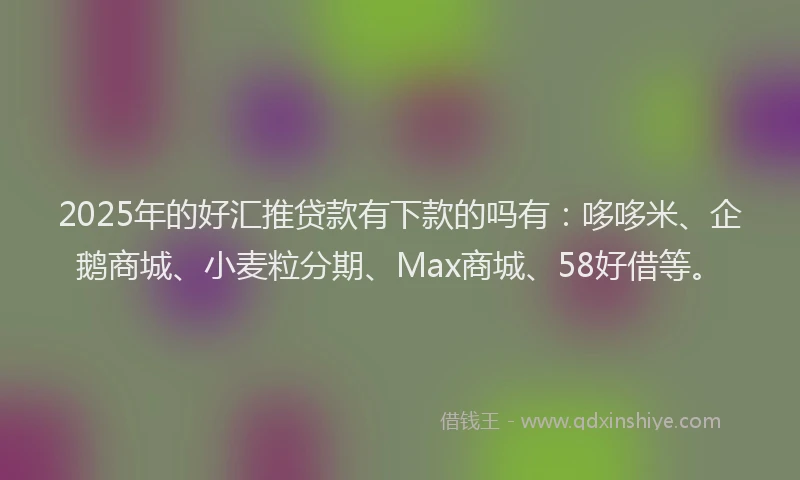 2025年的好汇推贷款有下款的吗有：哆哆米、企鹅商城、小麦粒分期、Max商城、58好借等。