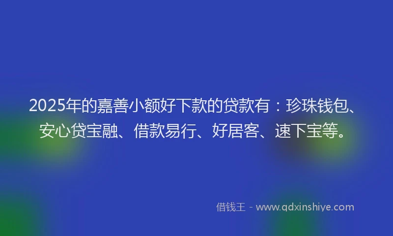 2025年的嘉善小额好下款的贷款有：珍珠钱包、安心贷宝融、借款易行、好居客、速下宝等。
