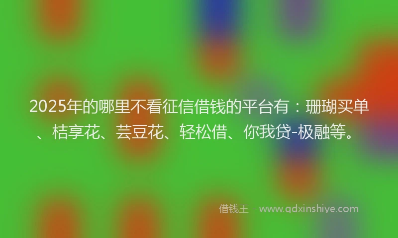 2025年的哪里不看征信借钱的平台有：珊瑚买单、桔享花、芸豆花、轻松借、你我贷-极融等。