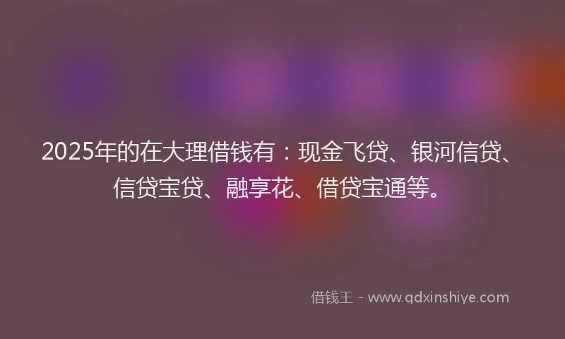 2025年的在大理借钱有：现金飞贷、银河信贷、信贷宝贷、融享花、借贷宝通等。
