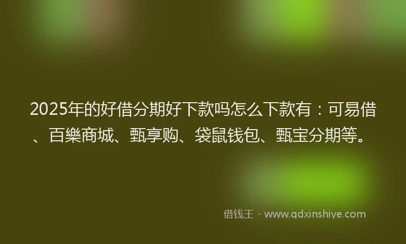 2025年的好借分期好下款吗怎么下款有：可易借、百樂商城、甄享购、袋鼠钱包、甄宝分期等。