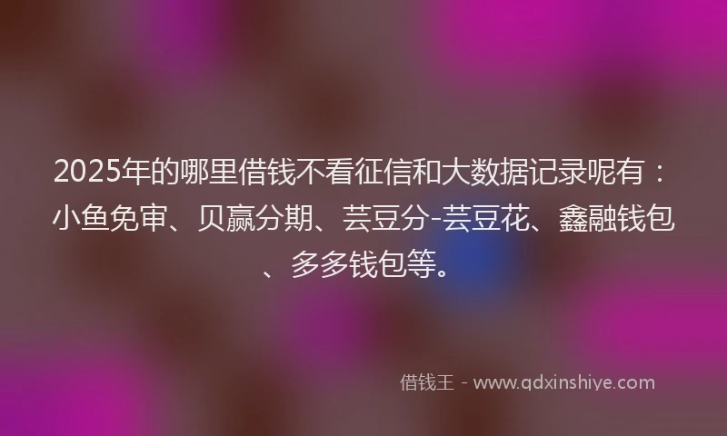 2025年的哪里借钱不看征信和大数据记录呢有：小鱼免审、贝赢分期、芸豆分-芸豆花、鑫融钱包、多多钱包等。
