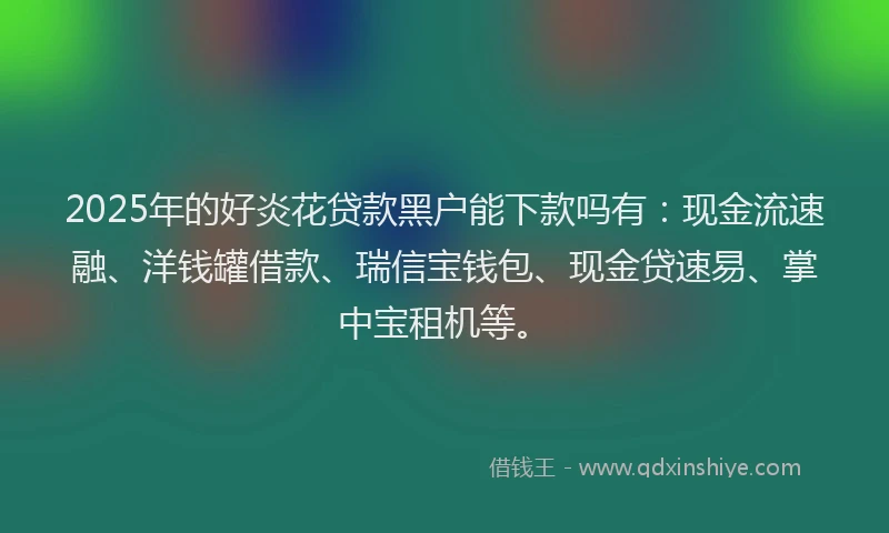 2025年的好炎花贷款黑户能下款吗有：现金流速融、洋钱罐借款、瑞信宝钱包、现金贷速易、掌中宝租机等。