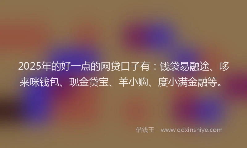 2025年的好一点的网贷口子有：钱袋易融途、哆来咪钱包、现金贷宝、羊小购、度小满金融等。