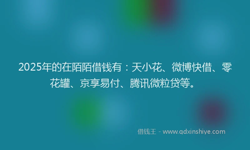 2025年的在陌陌借钱有：天小花、微博快借、零花罐、京享易付、腾讯微粒贷等。