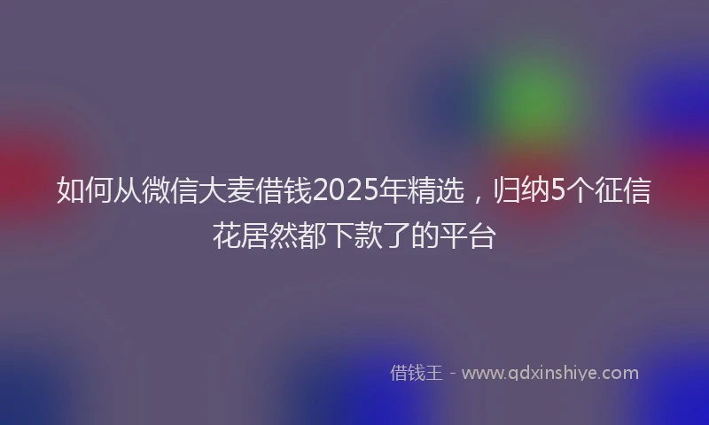 如何从微信大麦借钱2025年精选，归纳5个征信花居然都下款了的平台