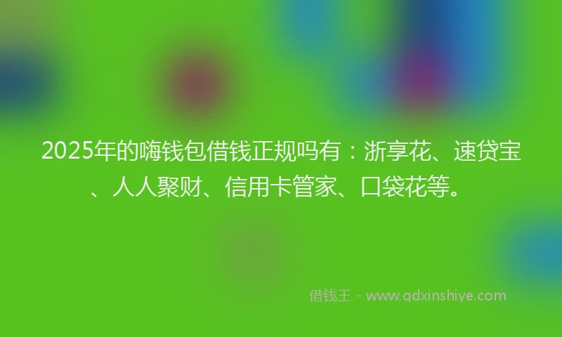 2025年的嗨钱包借钱正规吗有：浙享花、速贷宝、人人聚财、信用卡管家、口袋花等。