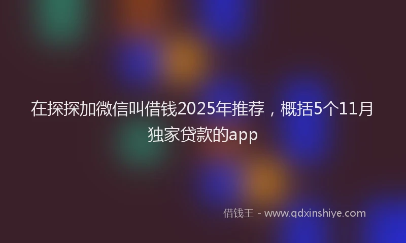 在探探加微信叫借钱2025年推荐，概括5个11月独家贷款的app