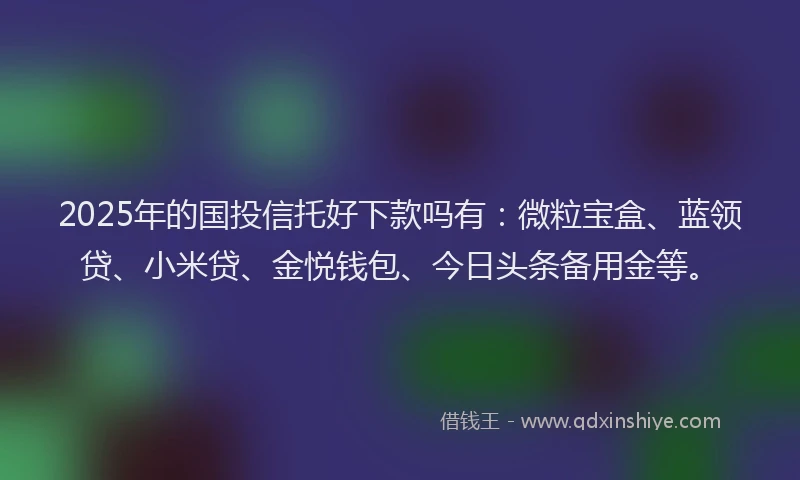 2025年的国投信托好下款吗有：微粒宝盒、蓝领贷、小米贷、金悦钱包、今日头条备用金等。